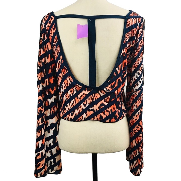 Stylebook Tops - Stylebook Orange and Navy Leopard Striped Crop Top​​